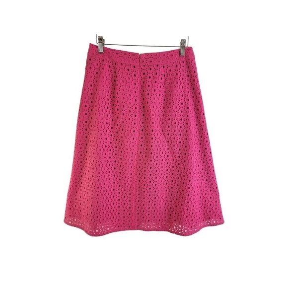 Halogen Eyelet Pleated Hot Pink Midi Skirt Size 4 Spring Summer - Picture 8 of 8